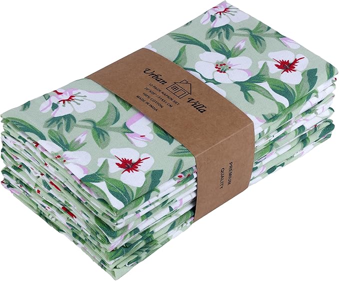 Urban Villa Dinner Napkins Lilly Print Cloth Napkins Set of 12 Premium Quality Dinner Napkins Cotton Oversized 20X20 Inches Cloth Napkins with Mitered Corner Ultra SoftDinner Napkins
