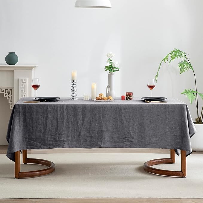 EVERLY 100% Pure Linen Rectangle Tablecloths 60x84Inches for Dining,Buffet Parties,Picnic,Events,Weddings and Restaurants,Decorative Halloween,Thanksgiving Machine Washable Tablecloths-Dark Grey