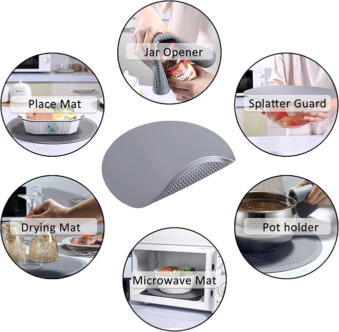 To encounter Silicone Microwave Mat - Round 12" x 12" - Set of 2 Heat Resistant Multifunctional Mat, Splatter Guard, Trivet, Hot Pad, Pot Holder