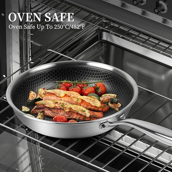 Stainless Steel Frying Pan Set with Lid 10" and 12" Nonstick Honeycomb Coatings Skillet Set 2pcs W/Stay Cool Handle,Works Pan for Cooking with Induction Gas Stovetops