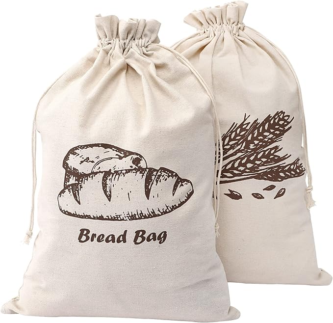 Augshy Bread Bag, 2 Pieces Linen Bread Bags for Homemade Bread Container, 17.5 ×11.5 Inches Unbleached & Reusable Bread Storage, Natural Large Storage for Artisan Bread