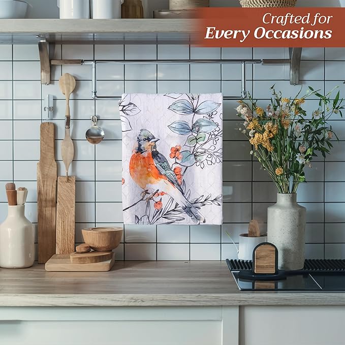 Maison d' Hermine Kitchen Towels Set of 3 100% Cotton 20" x 27.5" Reusable Cloth Tea Dish Towels Absorbent with Hanging Loop for Kitchen Thanksgiving Christmas Decorations (Whitish Shabby Chique)