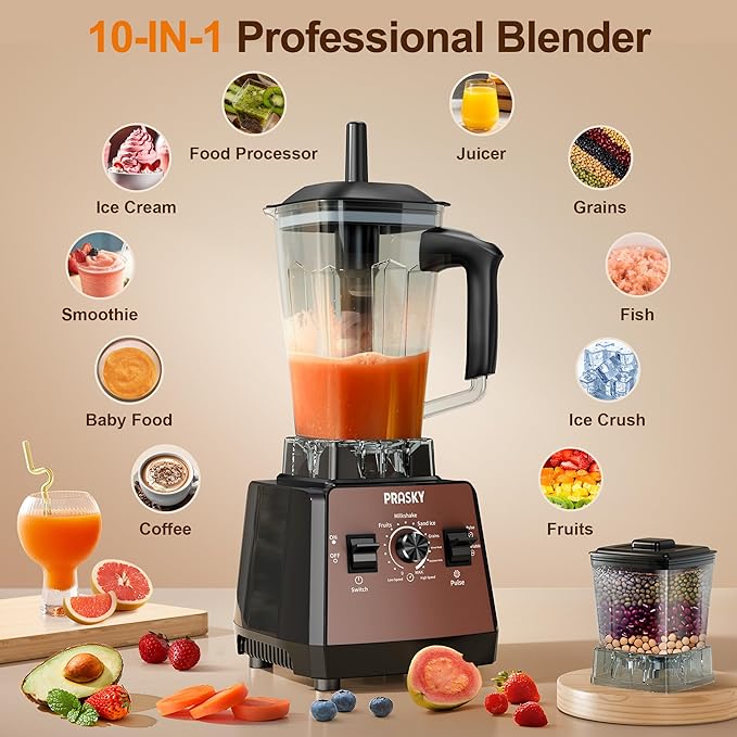 Professional Blender and Grinder Combo 25000RPM Powerful Blenders Kitchen 68oz BPA Free 2 Containers Countertop Blenders Ice, Grinding, Juice (Brown)