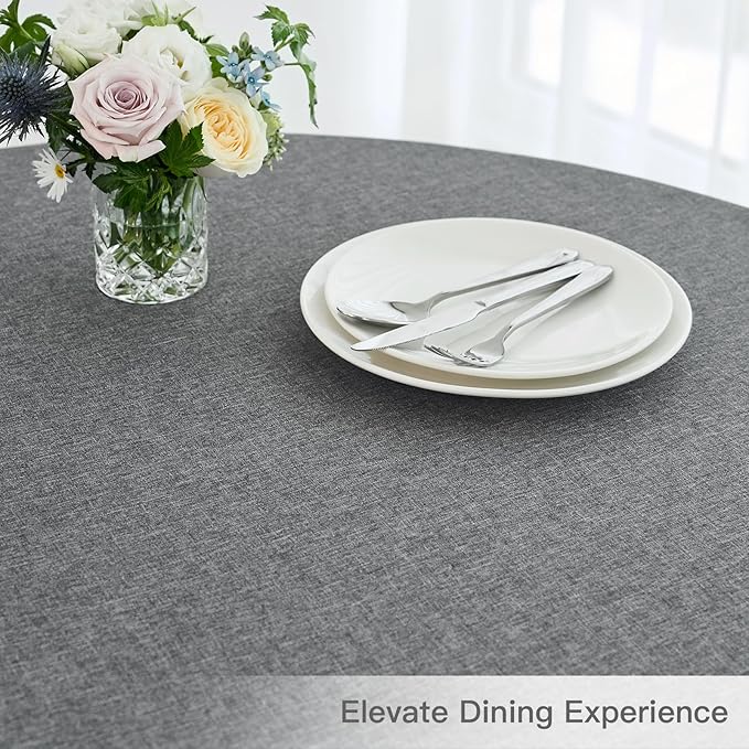 maxmill Round Linen Textured Tablecloth Spill-Proof Stainproof Wrinkle Free Washable Fabric Table Cloth for Circular Table Cover, Dining Room Buffet Banquet Parties Holiday Dinner, 70 Inch, Dark Grey