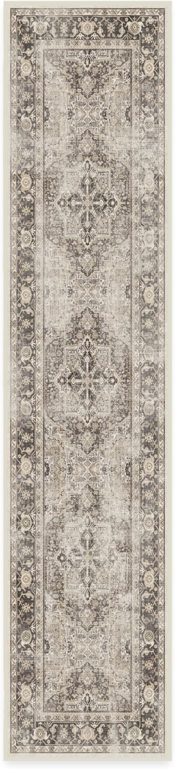 RUGGABLE Washable Vintage Runner Rug – Kamran Hazel 2.5x12, Stain-Resistant, Non-Slip Hallway Runner with Standard Pad – Machine Washable Rug for Hallway, Entryway, Living Room & Kitchen