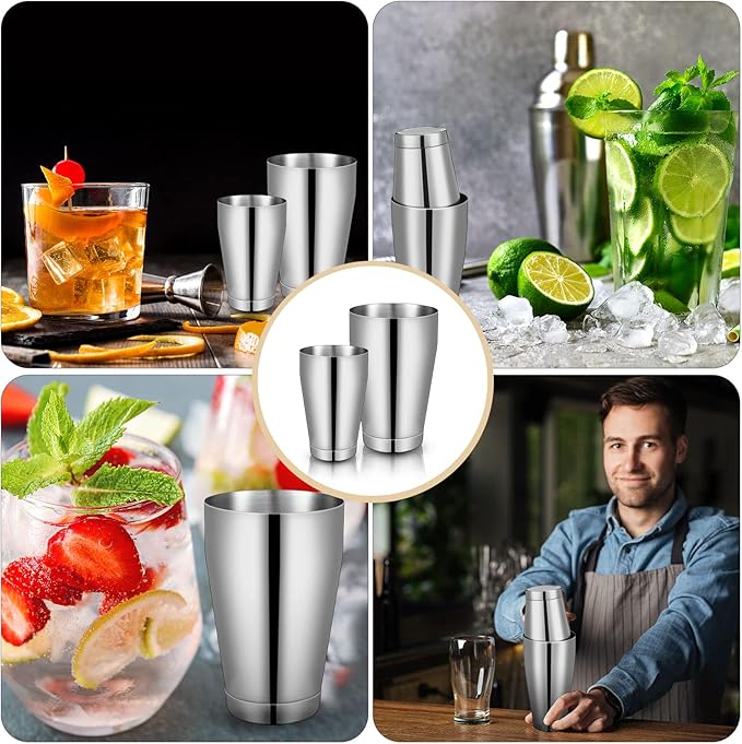Lallisa 10 Pieces Cocktail Shakers Professional Bar Boston Shaker Set Stainless Steel Martini Shaker Drink Mixer Basic Tools Weighted Shake Metal Can for Bartenders, 18 Oz, 28 oz(Silver)