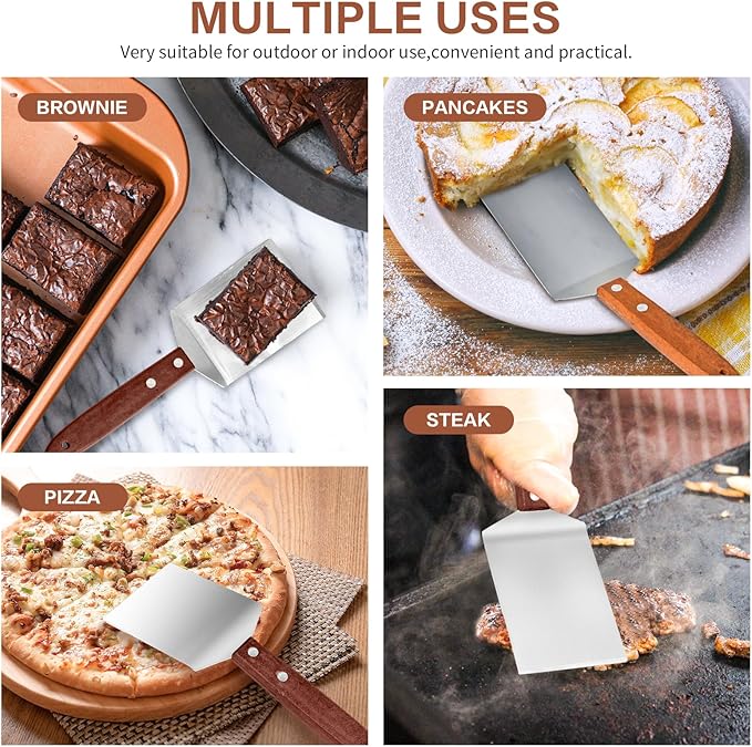 2 Pieces Small Brownie Cookie Spatula for Baking Set - Small Spatula Stainless Steel with Wooden Handle, Heavy Duty Kitchen Baking Scraper ScraperTurner for Chef Cooking (2.5x8.2)