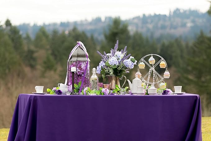 LTC LINENS Tablecloth 90 x 132-Inch Rectangular Polyester Tablecloth with Rounded Corners, Purple, (90132-010185)