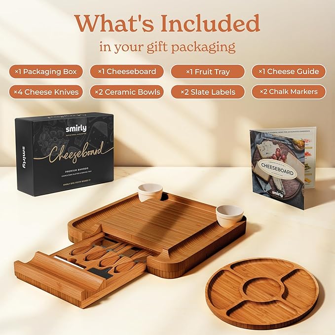 SMIRLY Charcuterie Boards Set - Large Bamboo Cheese Board Set - House Warming Gifts New Home, Wedding Gift for Couple, Bridal Shower Gift, Birthday Gifts for Women
