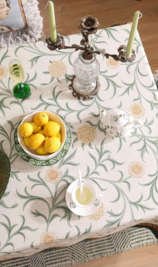 patdrea Designer French Linen Table Cloth for Rectangle Table,Vintage Fall Decorative Tablecloth,Floral Cover for Kitchen Dining Christmas,Tea Party,Thanksgiving,63"x102"-Littledaisy