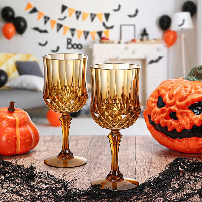 XUWAIDSGN 7oz Plastic Vintage Wine Glasses Drinking Glasses Unbreakable Wedding Glassware Crystal Water Goblets Reusable Drinkware Vintage Champagne Flutes (48, Brown)