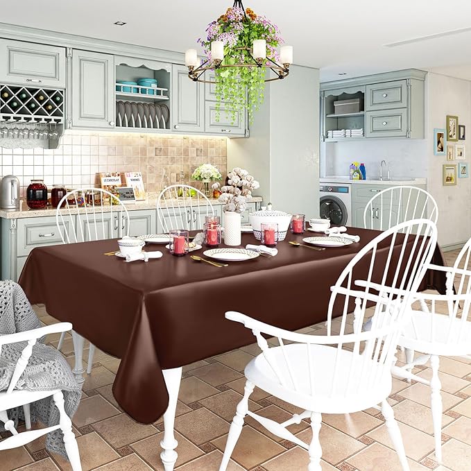 homing Rectangle Vinyl Tablecloth, Waterproof Spillproof Plastic Flannel Backed Table Cloth, Wipe Clean Table Cover for Autumn, Thanksgiving, Harvest Parties (Coffee, 60" x 120")