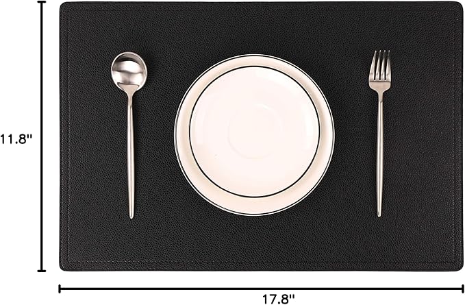 Set of 8 Faux Leather Placemats, PU Table Mats, Waterproof, Stain Resistant, Heat Resistant, Easy to Clean for Kitchen Dining Table,Conference Table C Black Rectangle