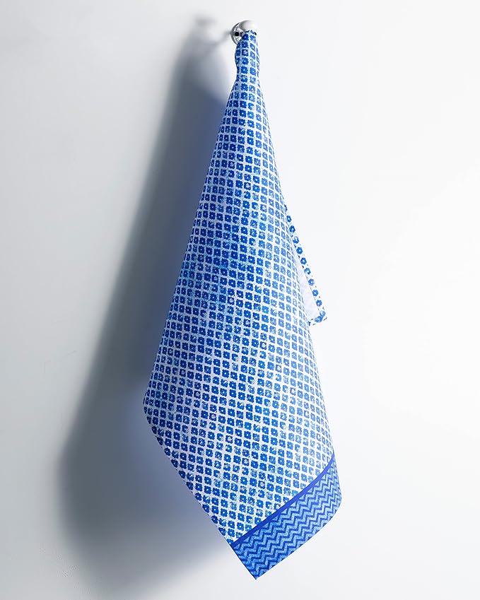 Maison d' Hermine Kitchen Towels Set of 3 100% Cotton 27.50" x 20" Reusable Cloth Tea Dish Towels Absorbent with Hanging Loop for Kitchen, Home, Dining, Cocktail Parties Spring/Summer (Indigo Love)