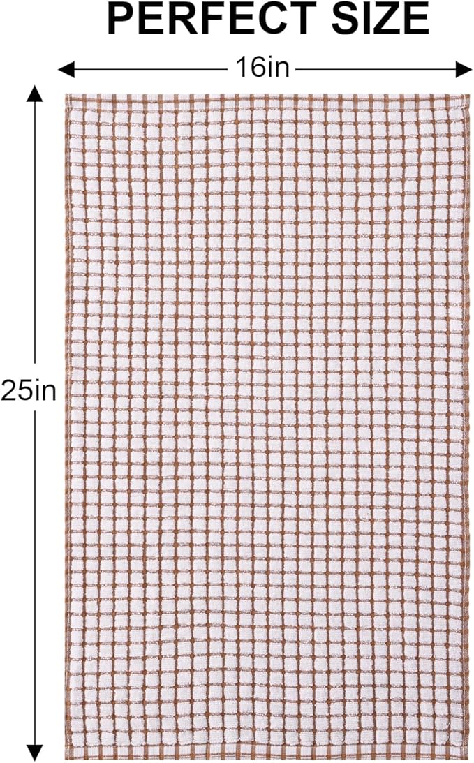 Kitinjoy Cotton 6 Pack Terry Kitchen Towels, 16 x 25 Inches Super Soft and Absorbent Dish Towels, Quick Drying Hand Towels for Kitchen Drying, Brown