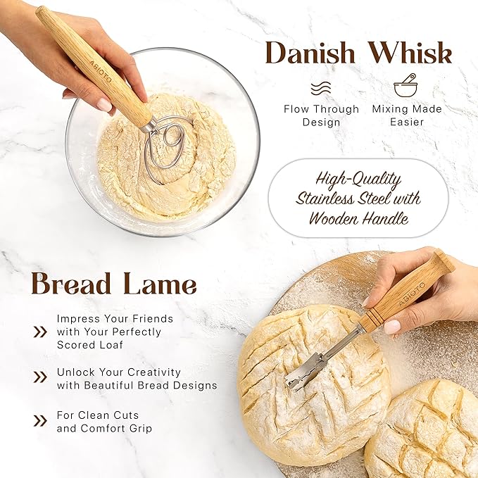 Sourdough Bread Making Kit with 9" Round & 10" Oval Bannetons and 34 oz Starter Jar – Complete Sourdough Kit with Lame, Whisk, Scrapers, Slings, Mat, Spatula & Cloth Covers