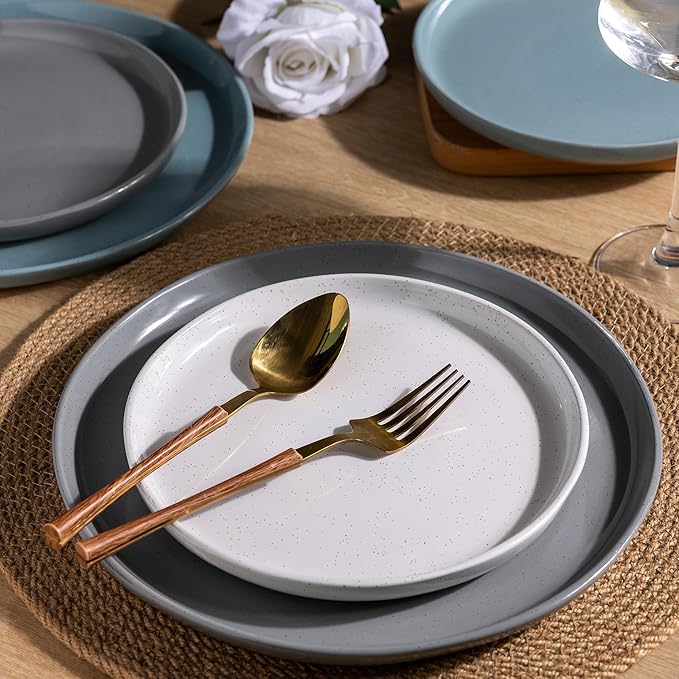 AmorArc Ceramic Dinnerware Sets for 8, 24 Pieces Handpainted Plates and Bowls Set with Rustic Terracotta Underside, Scratch Resistant Stoneware Dishes Set, Dishwasher & Microwave Safe, Multi-Color