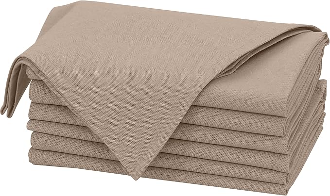 Ruvanti Linen Napkins Set of 6, 18x18 Cloth Napkins, Cotton Linen Blend Napkins Cloth Washable, Soft, Reusable Dinner Napkins for Wedding, Parties, Christmas, Thanksgiving, Everyday Use- Light Taupe