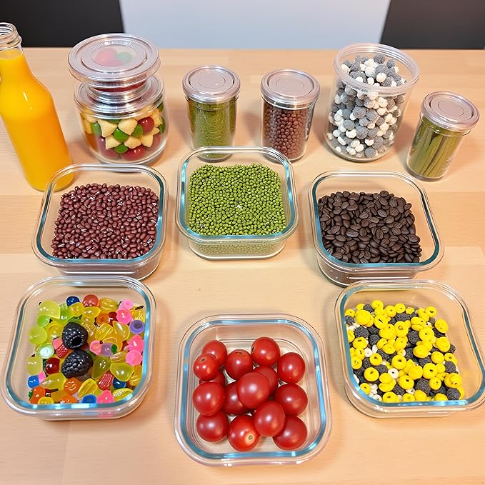 2 Cup Square Glass Food Container with Airtight Lids, Small Glass Square Meal Prep Containers, BPA free 16oz Food Bowls For Soup Snack fruit, Microwave, Dishwasher, Freezer Safe (4 color)