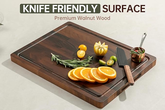 Walnut Cutting Boards For Kitchen, Wooden End Grain Cutting Board with Handle, Dark Walnut Chopping Board Double Sided Charcuterie Boards For Meat, Vegetables, Fruits, Cheese, 17”X13” X1”