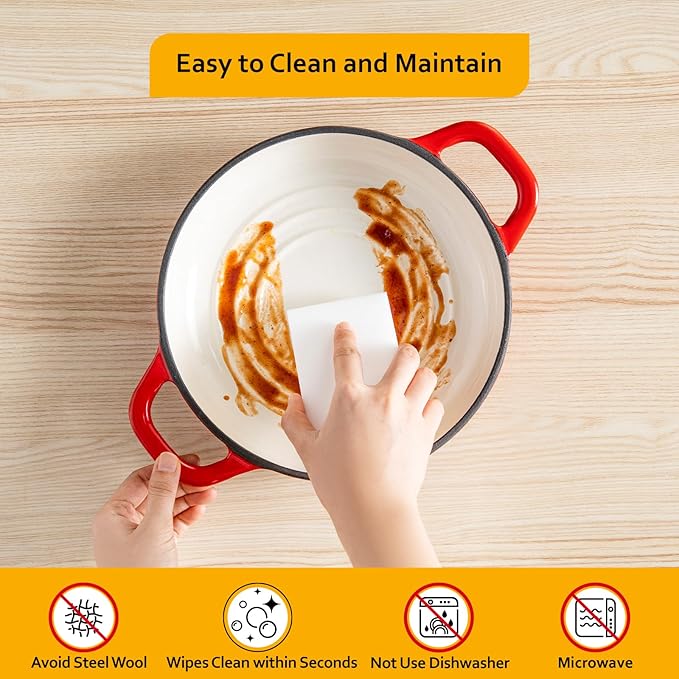 Velaze Enameled Cast Iron Dutch Oven for Bread Baking,5 QT Round Bread Oven Pot with Dome Lid for Sourdough, Roasting,Braising(Red)