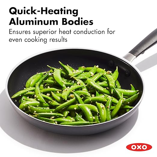 OXO 8” & 10” Non-Stick Every Day Frying Pan Set, BPA-Free Comfort Grip Silicone Handles, Dishwasher & Oven Safe, PFAS-Free Ceramic Skillets, Black