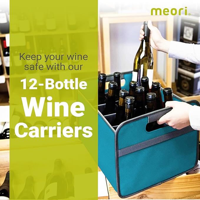 meori B100297 Azure Foldable Wine Carrier 12 Slot Blue Collapsible Liquor Storage Travel Carry Case Bottle Shopping Car RV Beach Lake Park