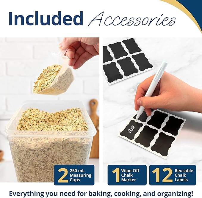 Reli. 6.5L Airtight Food Storage Containers with Lids (2 Sets) | Kitchen Organizers and Storage Containers, Pantry Organizers | BPA Free Plastic XL Set w/ 2 Measuring Cups, 12 Labels, Pen