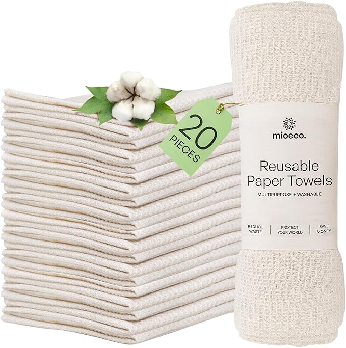 20 Pack Reusable unPaper Towels Washable - Nature Friendly - Organic Cotton Alternative - Thick, Strong, Paperless Kitchen Dish Cloths - Reusable Napkins - Dish Towels - Cloth Napkin - Kitchen Towels