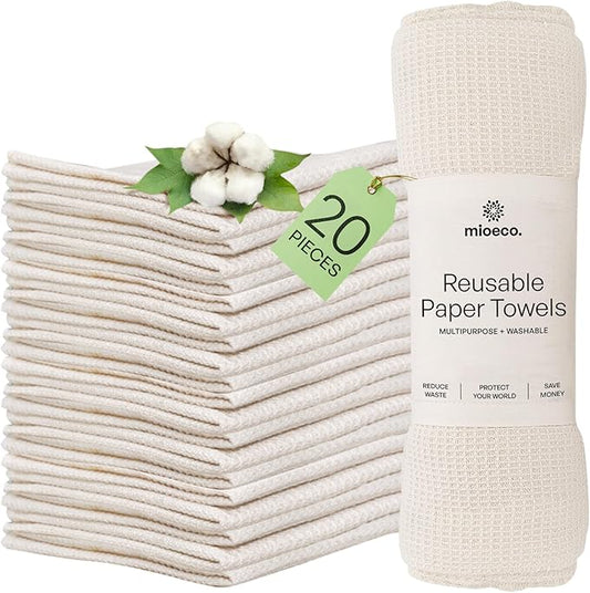 20 Pack Reusable unPaper Towels Washable - Nature Friendly - Organic Cotton Alternative - Thick, Strong, Paperless Kitchen Dish Cloths - Reusable Napkins - Dish Towels - Cloth Napkin - Kitchen Towels