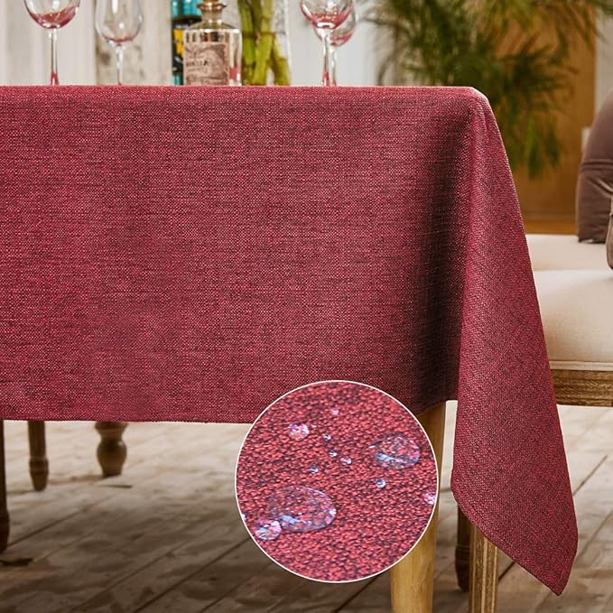 Table Cloth Rectangle Table Cover 57x85 Inches Faux Linen Wrinkle Free and Waterproof Ruby Red Rectangle Tablecloth for Kitchen Dining Party Buffet Wedding
