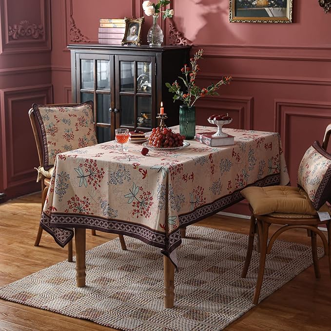 patdrea French Linen Table Cloth Soft Breathable Tabletop Cover Dacorative Kitchen Dining Tablecloth for Rectangular Tables for Parties,Holiday,Christmas,55"x 87"