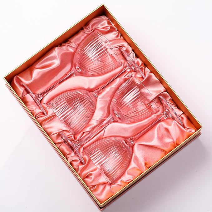 Nick and Nora Cocktail Glasses - Coupe Glasses Set of 4, Vintage Ribbed Martini Glassware, Crystal Cordial Cups for Whiskey, Gin, Vodka, Champagne, Women Gifts, 5 Oz