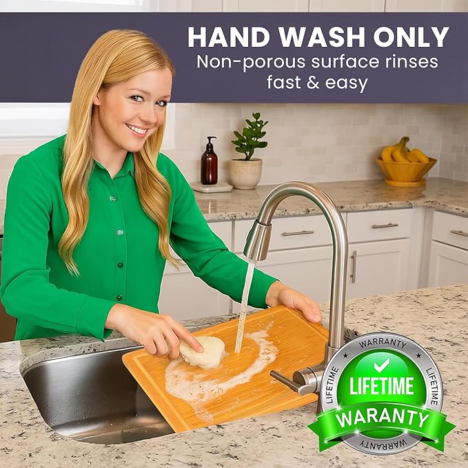 20 Inch Bamboo Wood Cutting Board Featuring Super-Sized Glue-Free Surface™ – Heavy Duty Butcher Block for Safe Meal Prep, Chopping & Carving with Lifetime Replacements - Rectangle