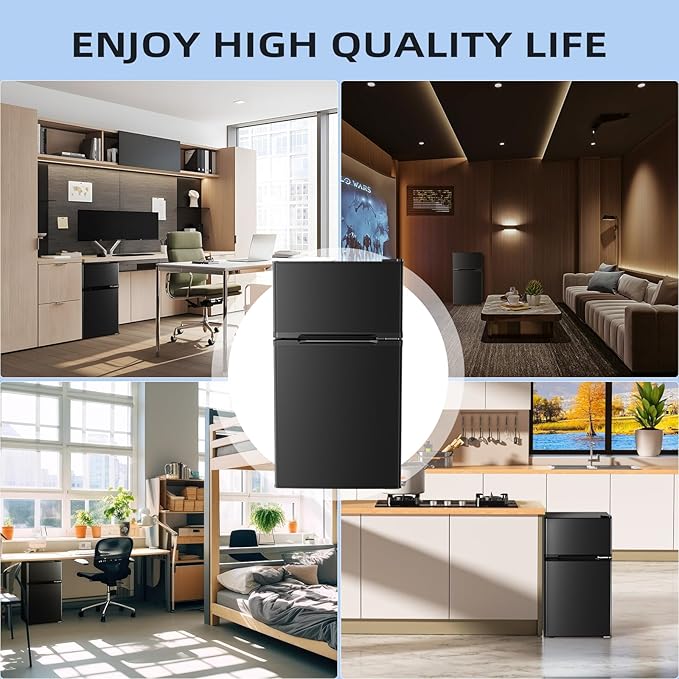 Antarctic Star 3.2 Cu.Ft,Mini Refrigerator with Freezer,Double Door Mini Fridge,Compact Refrigerator,Adjustable Thermostat,Mini Refrigerator for Bedroom/Office/Dorm/Kitchen(BLACK)