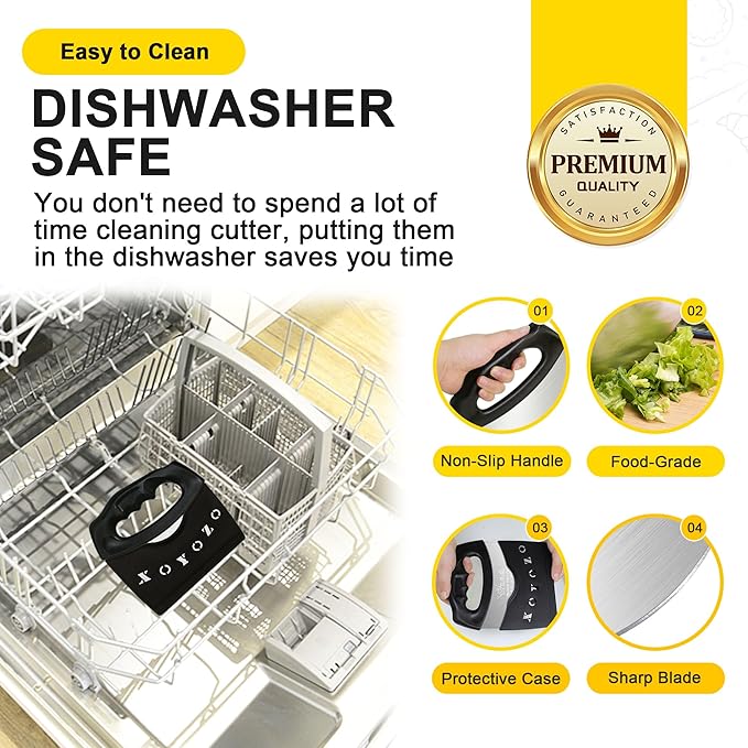 XoYoZo Bench Scraper Dough Cutter Salad Chopper with Cover and Large Stainless Steel Blade Vegetable Knife for Butter, Pizza, Cake, Onion