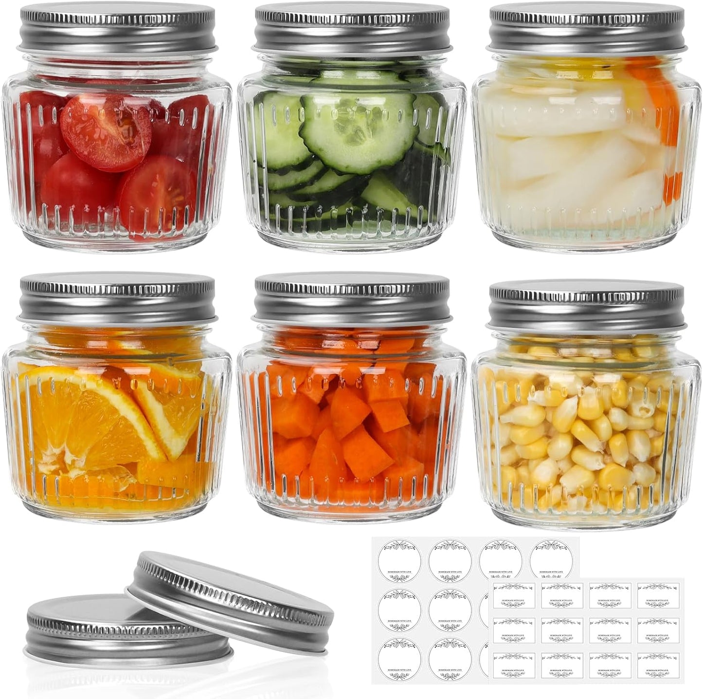Cehomi Glass Mason Jars with Lids - 8 oz Vintage Canning Jars, Pickling Jars for Jelly, Jam, Honey, Pickles, Spice, Essential Preserver for Home Storage and Gifting 6 Pack