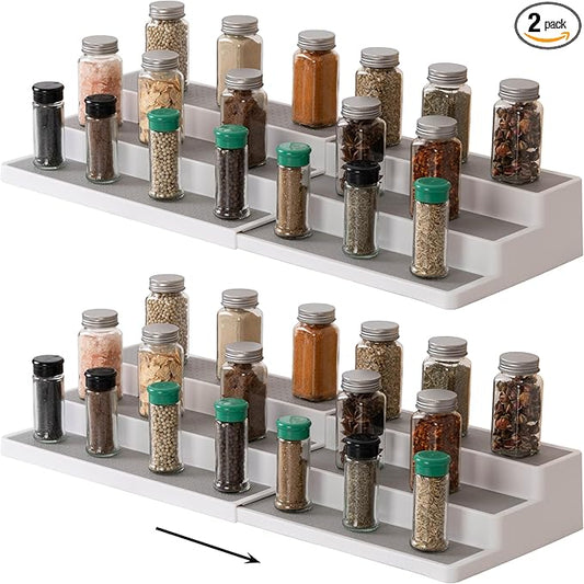 SIMPLEMADE 3-Tier Spice Rack Organizer - Versatile Storage Shelf for Kitchen, Bathroom, Bedroom & Office, Set of 2, Expandable White