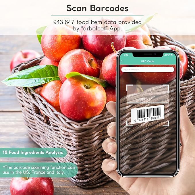 Arboleaf Smart Food Kitchen Scale, 22lb Digital Food Scale with Nutritional Calculator, Smart Kitchen Weighing with App for Macro, Keto, Calorie, Cooking, Grams and Ounces, 0.1oz/0.5g，Black