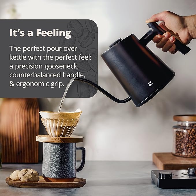 Greater Goods Electric Gooseneck Kettle, 1200W Stainless Steel with Precision Temperature Control, Fast Boil, BPA-Free, Ideal for Pour Over Coffee and Tea,1L (Onyx Black)