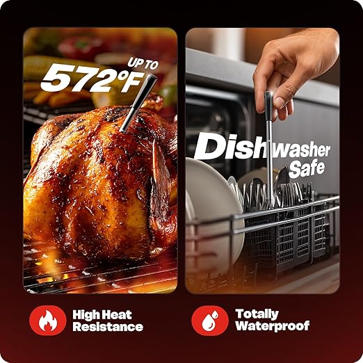 Smart Wireless Meat Thermometer with Ultra-Thin Probe, 6 Sensors Accuracy Digital Food Thermometer 0.5S Instant Read, IP67 Waterproof for BBQ, Grill, Smoker, Oven, Air Fryer,Red