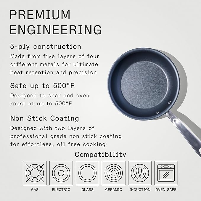 Made In Cookware - ProCoat 8" Non Stick Frying Pan (Graphite) - 5 Ply Stainless Clad Nonstick - Professional Cookware - Crafted in Italy - Induction Compatible