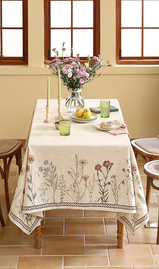 Floral Tablecloth for Rectangular Tables,Linen Table Cloth with Colorful Flowers Pattern,Heavy Durable Table Cover for Dining Thanksgiving Kitchen Decor Party Banquet Christmas,63"*94"
