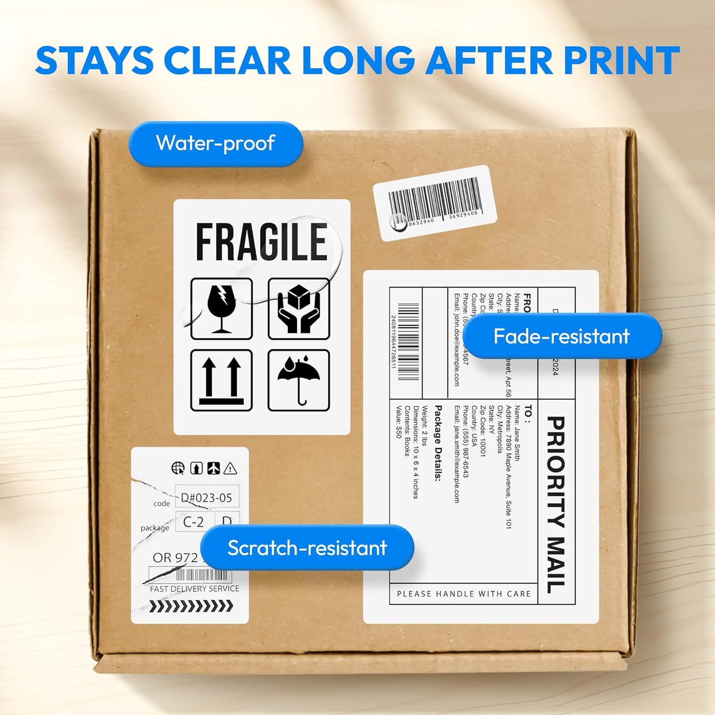 4x3 Direct Thermal Label, Barcode Address Mailing Name Shipping Labels, Perforated Thermal Stickers, Multipurpose, Commercial Grade for Thermal Printer, Strong Adhesive, 500/Roll, 4 Rolls