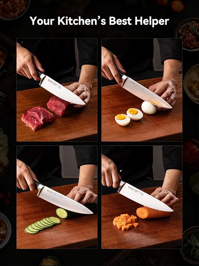 SUNLY 8 Inch Chef Knife, Professional Kitchen Knife Made of German High Carbon Stainless Steel, 58±2 HRC, Ultra Sharp Cooking Knife with Ergonomic ABS Handle, DIN 1.4116 for Home & Restaurant