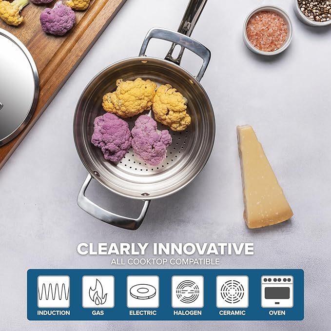 Viking 3-Ply Pots and Pans Set, 12 Piece Stainless Steel Kitchen Cookware Set with Lids, Dishwasher Safe, Induction Ready, Cast Black