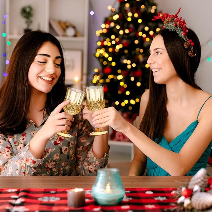 XUWAIDSGN 48 Pcs 7oz Plastic Vintage Wine Glasses Drinking Glasses Unbreakable Wedding Glassware Crystal Water Goblets Reusable Drinkware Vintage Champagne Flutes (48, Amber)