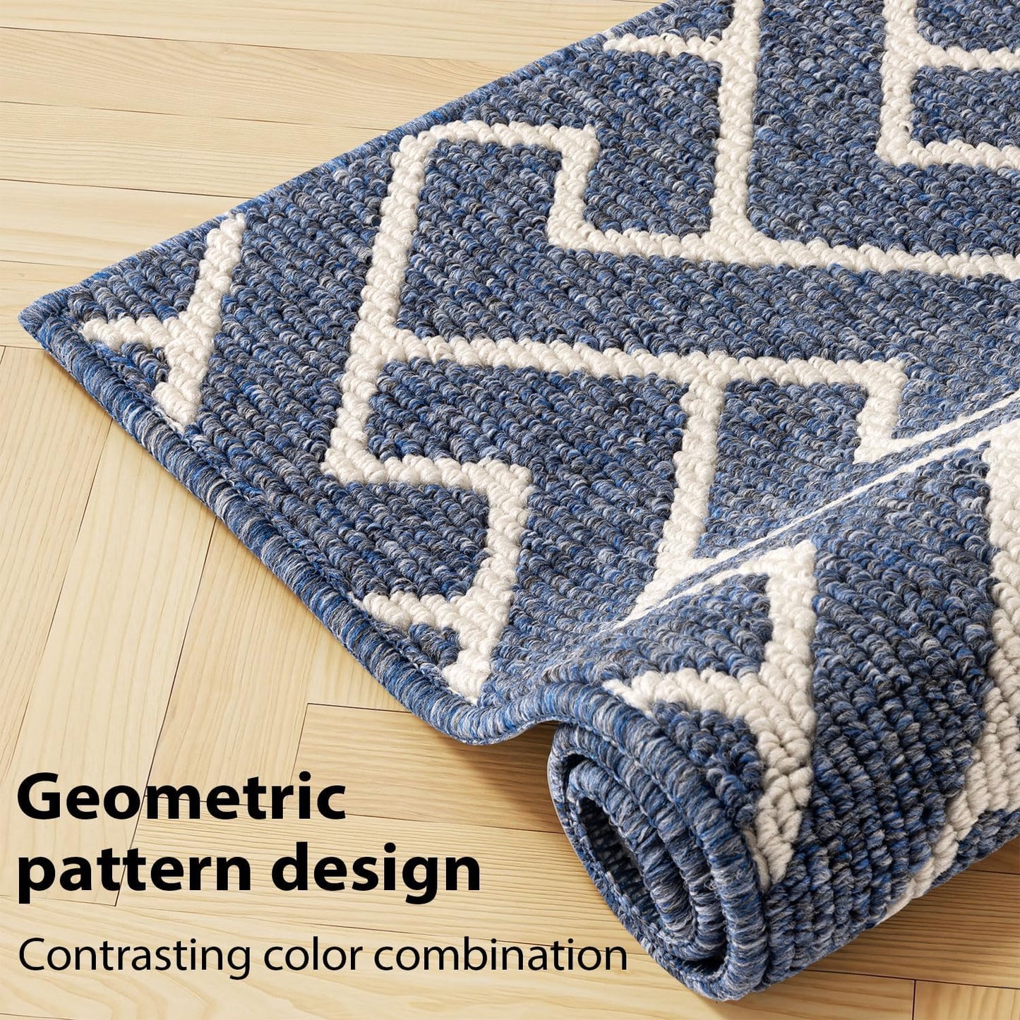 hicorfe Kitchen Rugs and Mats Sets,Non-Slip 2 Pieces Absorbent 100% Polypropylene Rug,Comfort Kitchen Runner Mat,Washable for Kitchen,Sink,Laundry(20" x 31.5" Plus 20" x 48",Navy Blue)