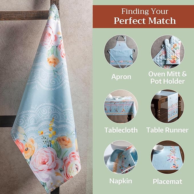 Maison d' Hermine Kitchen Towels Set of 3 100% Cotton 27.50" x 20" Reusable Cloth Tea Dish Towels Absorbent with Hanging Loop for Kitchen, Home, Dining, Cocktail Parties Spring/Summer (Ibiza - Blue)