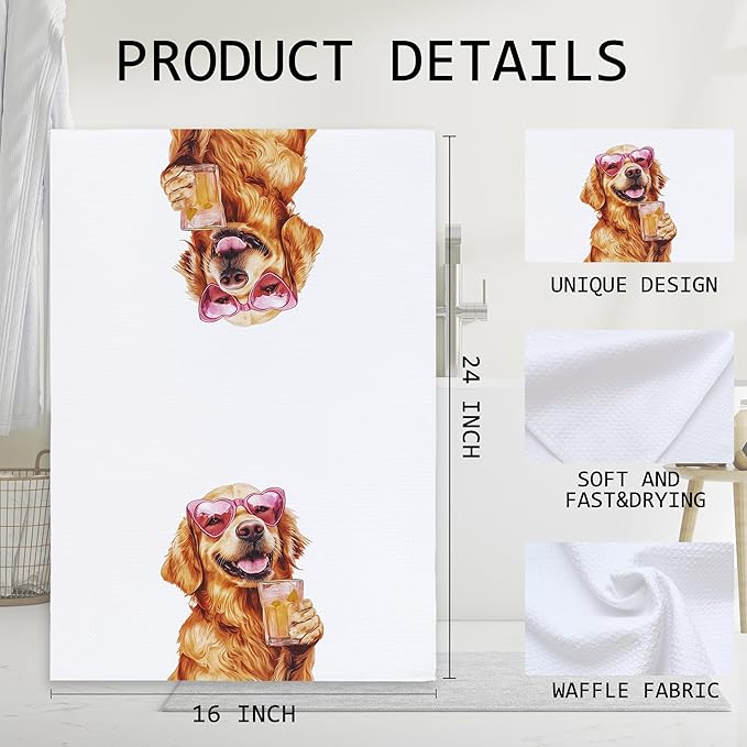 Cabana Bro Golden Retriever Gifts Kitchen Towels, Golden Retriever Gifts for Women Men Decorative Hand Towels for Bathroom, Funny Goldie Cocktail Tequila Beer Dish Tea Towels for Kitchen, 16x24 Inch